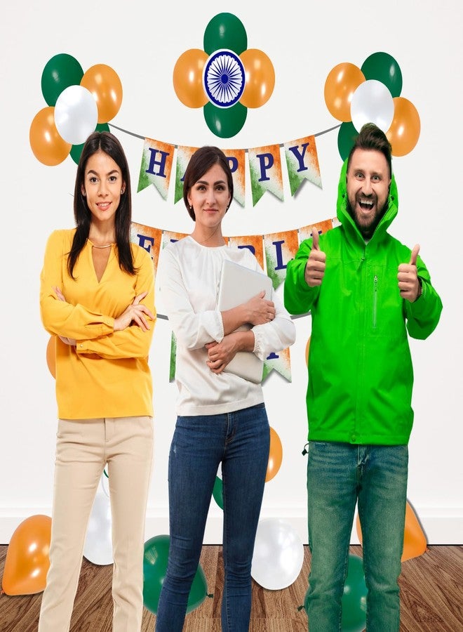 1iAM Republic Day Decoration Combo Including Happy Republic Day Paper Banner with Ashoka Chakra, 90 Premium Metallic Balloons, 3 Large Curling Ribbons, Glue Dots (Orange, White, Green | Pack of 96) - Image 4